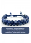 SERTİFİKALI Sodalit Çift Sıra Doğal Taş Makrome Bileklik Ayarlanabilir Ölçü