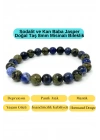 Sertifikalı Sodalit ve Kan Baba Jasper Doğal Taş Misinalı Bileklik 8mm