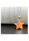 Sertifikalı Turuncu Akik Yıldız Model Doğal Taş Kolye (KARARMAMA GARANTİLİ)