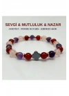 Sevgi & Mutluluk & Nazar Doğal Taş 6mm Elastik Bileklik Ametist-Pembe Kuvars- Kırmızı Akik