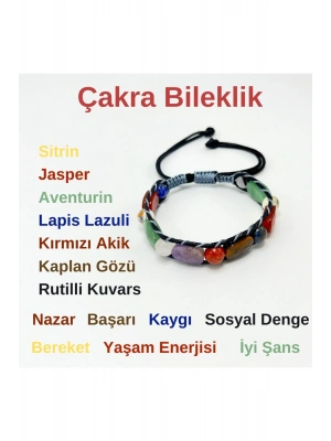Çakra Doğal Taş El Yapımı Makrome Bileklik Lapis Sitrin Jasper Aventurin Kaplan Gözü Akik Kuvars
