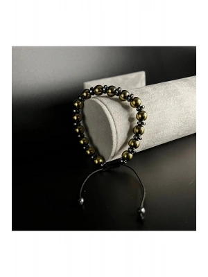 Gold Hematit Makrome Doğal Taş Bileklik 8mm