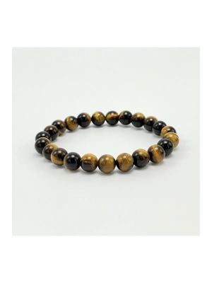 Kaplan Gözü 8mm Elastik Misinalı Doğal Taş Bileklik