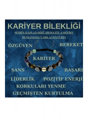 Kariyer Doğal Taş Makrome Bileklik Sitrin Kaplan Gözü Hematit Ametist Dumanlı Kuvars Aventurin