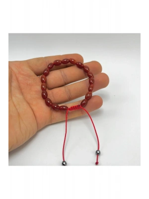 Kırmızı Akik Arpa Kesim Makrome Doğal Taş Bileklik