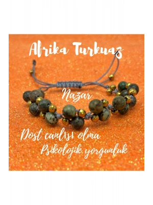 Sertifikalı 6mm Ipli Afrika Turkuaz Ayarlanabilir Ölçü Doğal Taş Bileklik