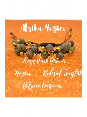 Sertifikalı 6mm Ipli Afrika Yeşimi Ayarlanabilir Ölçü Doğal Taş Bileklik