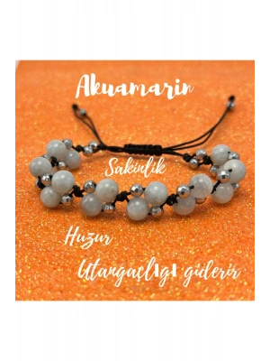 Sertifikalı 6mm Ipli Akuamarin Ayarlanabilir Ölçü Doğal Taş Bileklik