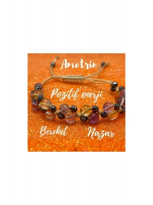 Sertifikalı 6mm Ipli Ametrin (AMETİST SİTRİN) Ayarlanabilir Ölçü Doğal Taş Bileklik