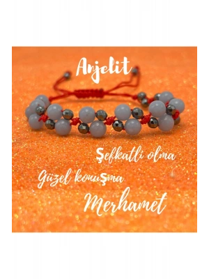 Sertifikalı 6mm Ipli Anjelit Ayarlanabilir Ölçü Doğal Taş Bileklik