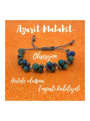 Sertifikalı 6mm Ipli Azurit Malakit Ayarlanabilir Ölçü Doğal Taş Bileklik