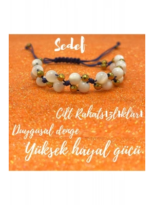 Sertifikalı 6mm Ipli Beyaz Sedef Ayarlanabilir Ölçü Doğal Taş Bileklik