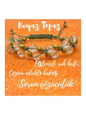 Sertifikalı 6mm Ipli Beyaz Topaz Ayarlanabilir Ölçü Doğal Taş Bileklik