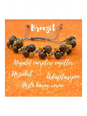 Sertifikalı 6mm Ipli Bronzit Ayarlanabilir Ölçü Doğal Taş Bileklik