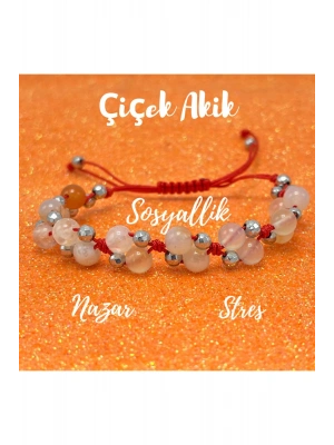 Sertifikalı 6mm Ipli Çiçek Akik Ayarlanabilir Ölçü Doğal Taş Bileklik