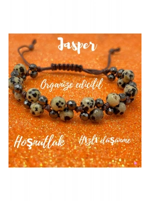Sertifikalı 6mm Ipli Dalmaçyalı Jasper Ayarlanabilir Ölçü Doğal Taş Bileklik