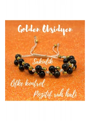 Sertifikalı 6mm Ipli Golden Obsidyen Ayarlanabilir Ölçü Doğal Taş Bileklik