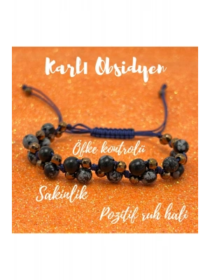 Sertifikalı 6mm Ipli Karlı Obsidyen Ayarlanabilir Ölçü Doğal Taş Bileklik