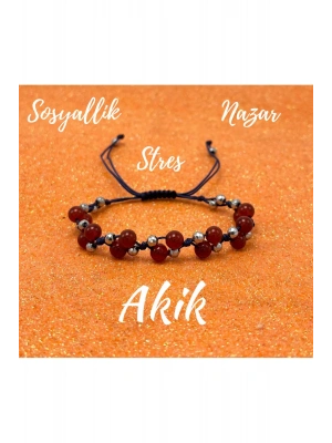 Sertifikalı 6mm Ipli Kırmızı Akik Doğal Taş Bileklik - Ayarlanabilir Ölçü