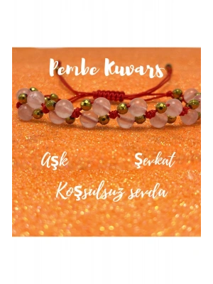 Sertifikalı 6mm Ipli Madagaskar Pembe Kuvars Ayarlanabilir Ölçü Doğal Taş Bileklik