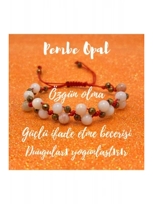 Sertifikalı 6mm Ipli Pembe Opal Ayarlanabilir Ölçü Doğal Taş Bileklik