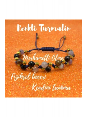 Sertifikalı 6mm Ipli Renkli Turmalin Ayarlanabilir Ölçü Doğal Taş Bileklik