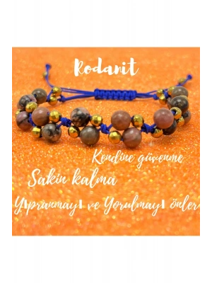 Sertifikalı 6mm Ipli Rodanit Ayarlanabilir Ölçü Doğal Taş Bileklik