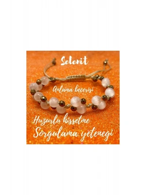 Sertifikalı 6mm Ipli Selenit Ayarlanabilir Ölçü Doğal Taş Bileklik