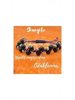 Sertifikalı 6mm Ipli Shungite Ayarlanabilir Ölçü Doğal Taş Bileklik