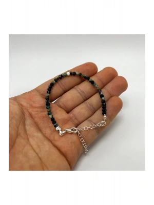 SERTİFİKALI Afrika Turkuaz (Firuze) 4mm 925 Ayar Gümüş Doğal Taş Bileklik Uzatma Zincirli