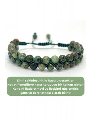 SERTİFİKALI Afrika Turkuaz (Firuze) Çift Sıra Doğal Taş Makrome Bileklik Ayarlanabilir Ölçü