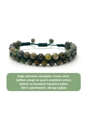 SERTİFİKALI Afrika Yeşim Çift Sıra Doğal Taş Makrome Bileklik Ayarlanabilir Ölçü