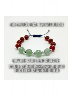 SERTİFİKALI Akik Aventurin Doğal Taş Makrome Bileklik