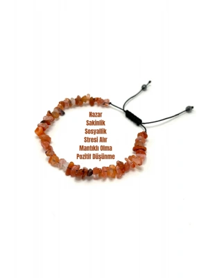 SERTİFİKALI Akik Saçaklı Model Doğal Taş Makrome Bileklik Ayarlanabilir Ölçü