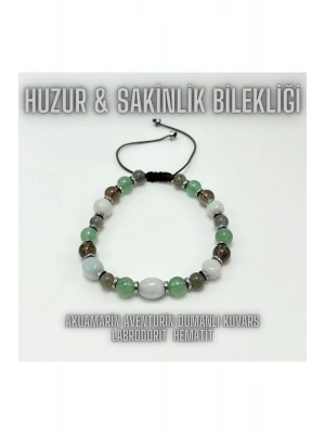 Sertifikalı Akuamarin Aventurin Dumanlı Kuvars Labrodorit Hematit Doğal Taş Bileklik Huzur Sakinlik