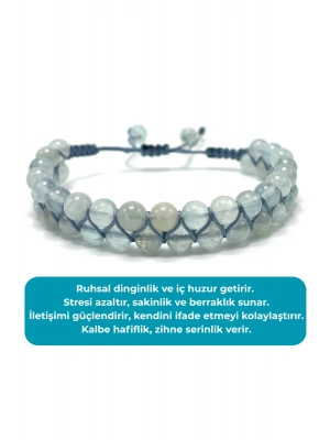 SERTİFİKALI Akuamarin Doğal Taş 6mm Çift Sıra Doğal Taş Makrome Bileklik Ayarlanabilir Ölçü