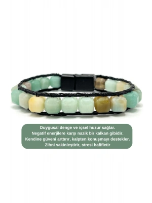 SERTİFİKALI Amazonit Küp Kesim Kilitli Doğal Taş Bileklik 8 mm