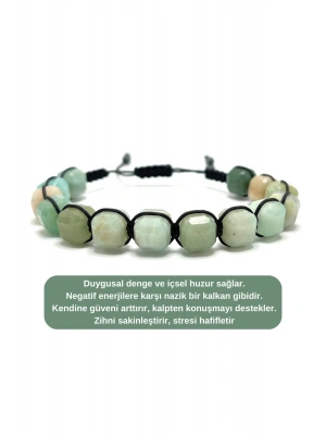 SERTİFİKALI Amazonit Küp Kesim Makrome Doğal Taş Bileklik 8 mm