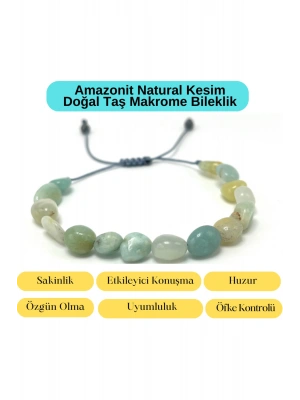 Sertifikalı Amazonit Natural Kesim Makrome Doğal Taş Bileklik Ayarlanabilir Ölçü