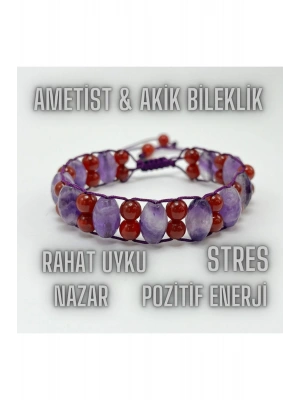 Sertifikalı Ametist Akik Doğal Taş Bileklik