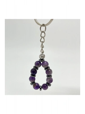 SERTİFİKALI Ametist Doğal Taş Anahtarlık 8mm