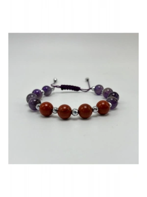 Sertifikalı Ametist Jasper Doğal Taş Makrome Bileklik