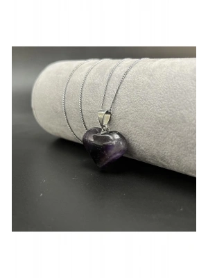 Sertifikalı Ametist Kalp Model Doğal Taş Kolye (KARARMAMA GARANTİLİ)