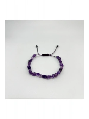 SERTİFİKALI Ametist Natural Kesim Makrome Doğal Taş Bileklik