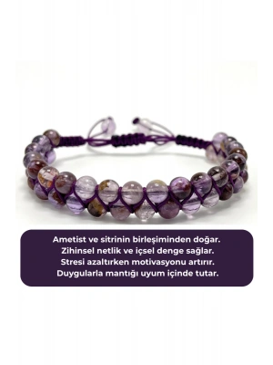 SERTİFİKALI Ametrin Çift Sıra Doğal Taş Makrome Bileklik Ayarlanabilir Ölçü