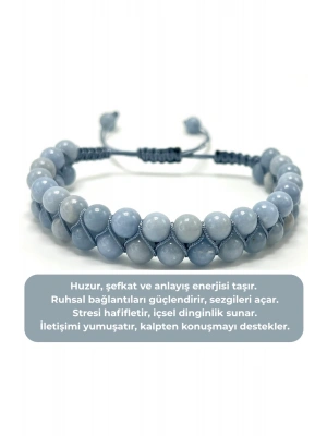 SERTİFİKALI Anjelit Çift Sıra Doğal Taş Makrome Bileklik Ayarlanabilir Ölçü