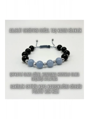 SERTİFİKALI Anjelit Obsidyen Doğal Taş Makrome Bileklik