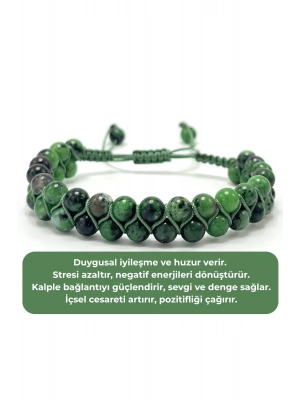 SERTİFİKALI Anyolit Çift Sıra Doğal Taş Makrome Bileklik Ayarlanabilir Ölçü