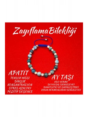 Sertifikalı Apatit Ay Taşı  Doğal Taş Makrome Kadın Bileklik Ayarlanabilir Ölçü