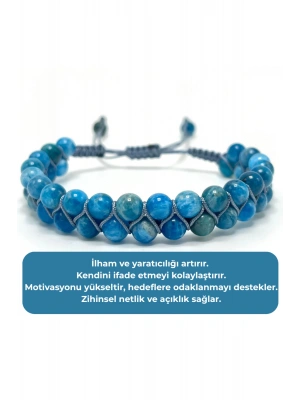 SERTİFİKALI Apatit Çift Sıra Doğal Taş Makrome Bileklik Ayarlanabilir Ölçü